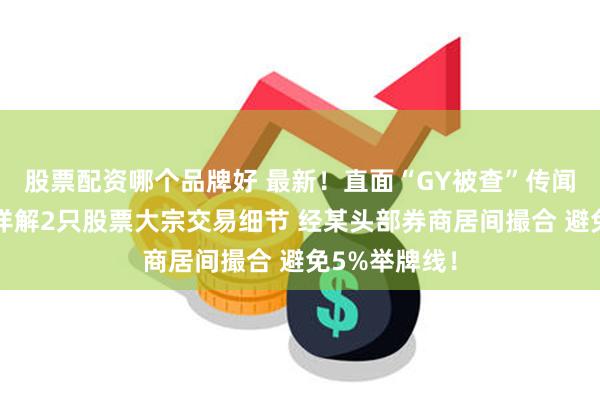 股票配资哪个品牌好 最新！直面“GY被查”传闻！高毅资本详解2只股票大宗交易细节 经某头部券商居间撮合 避免5%举牌线！